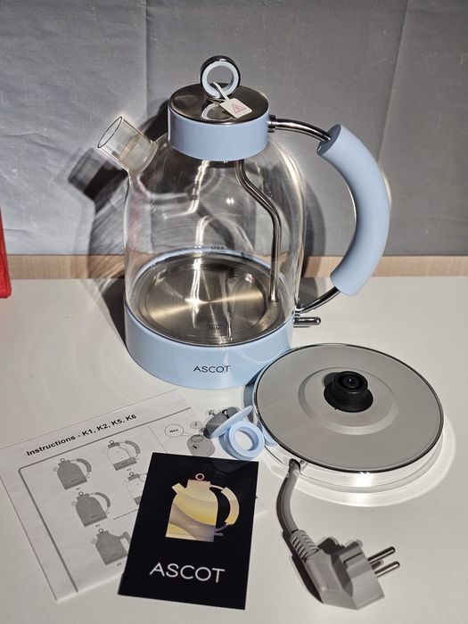 Скляний чайник електричний ascot ретро 2200 в 1,5 | блакитний