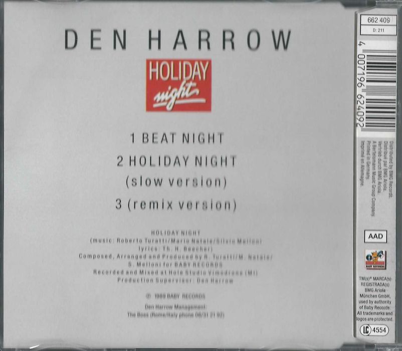 Maxi CD Den Harrow - Holiday Night (1989) (Baby Records)