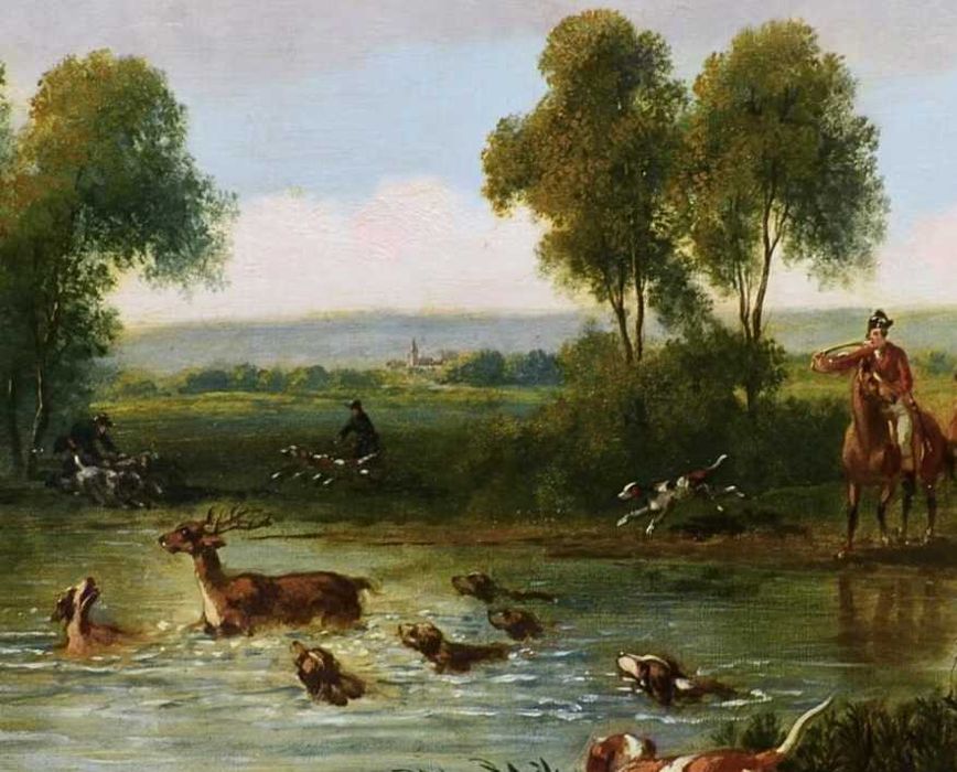 Аентикварная живопись, картина, Охота, антикварний живопис Полювання