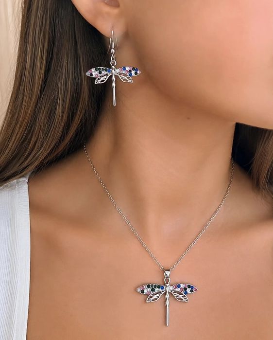 Conjunto de colar e brincos Libélula