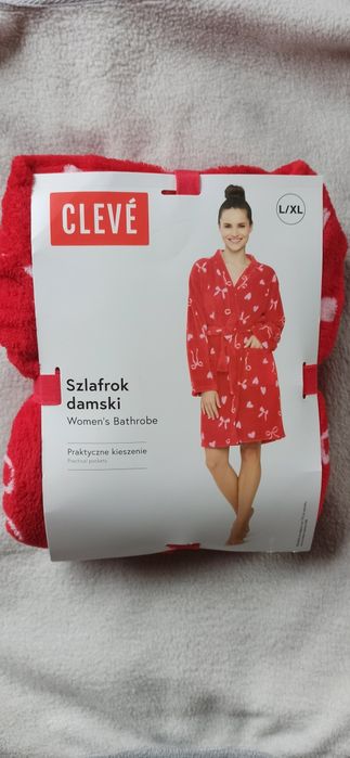 Szlafrok damski Cleve L XL miękki puszysty kokardki serca Walentynki