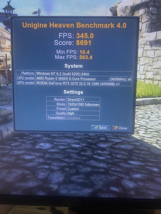 Pc gaming ryzen 5 5600x/Rtx3070evga/16gbram