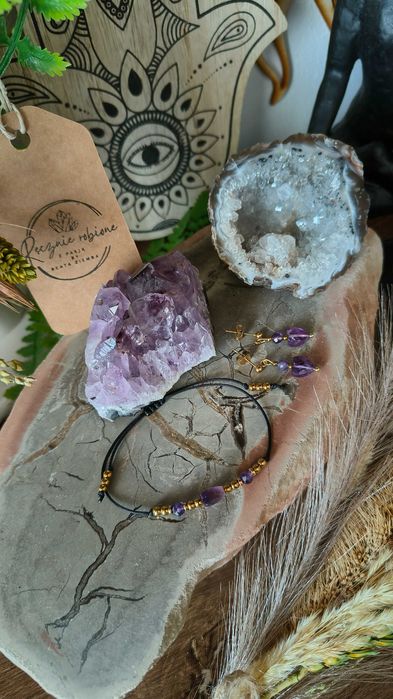 Komplet Ametyst , kolczyki + bransoeltka