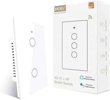 wielofunkcyjny przełącznik światła na szklanym panelu moes alexa