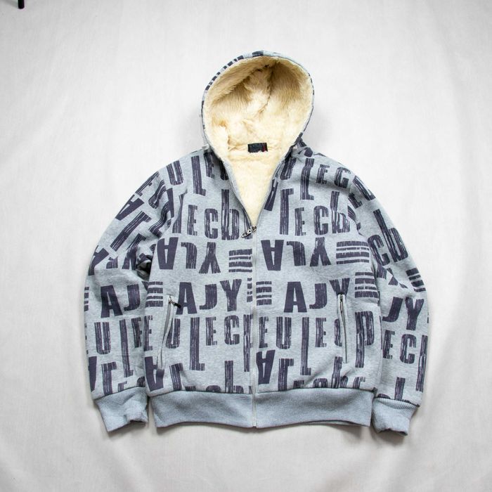 Y2k Sherpa hoodie zip bluza rozpinana z literkami L bawełna/wiskoza