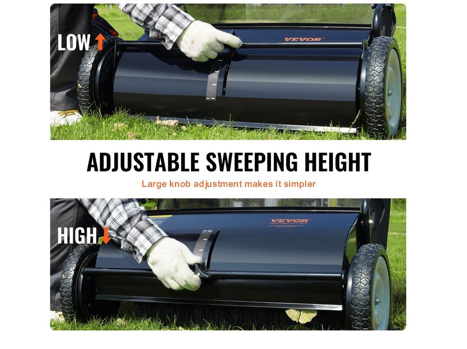 Duży ZBIERACZ LIŚCI Gałęzi Trawy 198L Ręczna Zamiatarka Bębnowa 66CM