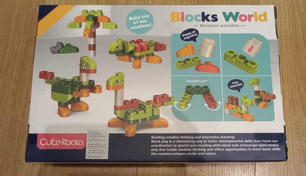 NOWE Dinozaury z klocków dla maluszka 3 w 1 18m+