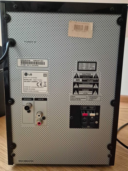 LG RAD114 – sprawna miniwieża z 2 głośnikami; stan bdb; CD i radio
