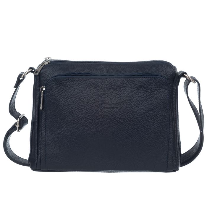 VERA PELLE torebka skórzana listonoszka z paskiem V535 granatowa