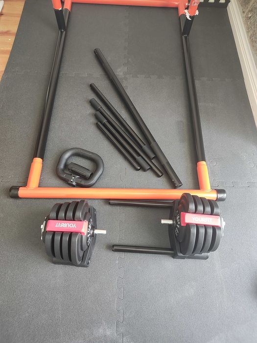 Kit de Pesos Ajustáveis 3 em 1 (20kg) Yourfit - Barra / Haltere / Kettlebell (Como Novo c/ Caixa)