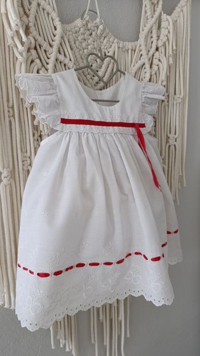 Handmade sukienka Boho biała roz.80/86