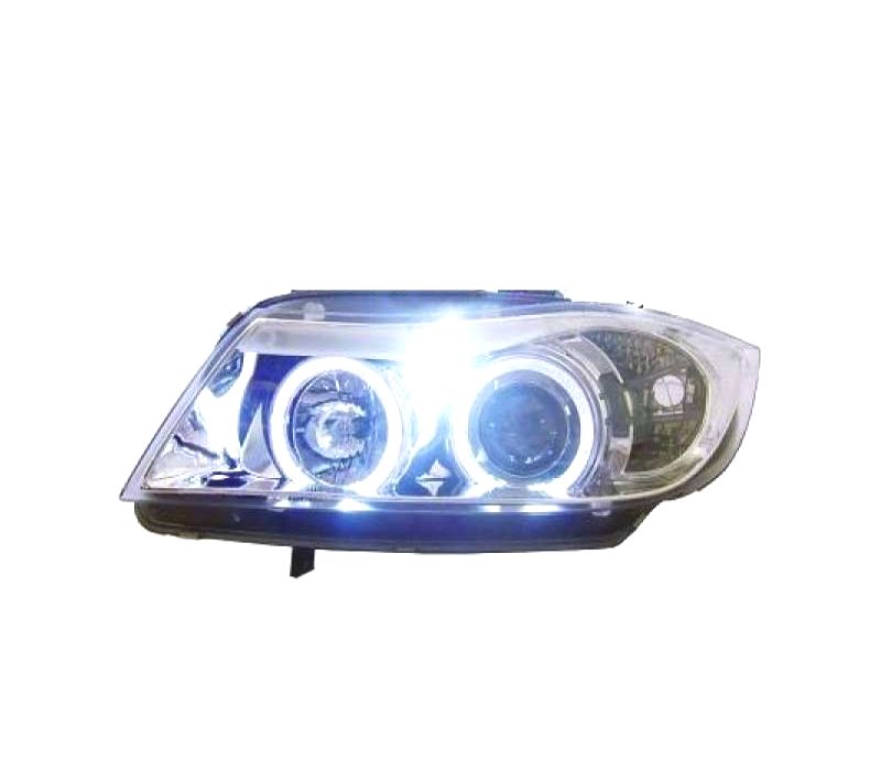 FARÓIS BMW E90 E91 05-08 ANGEL EYES FUNDO CROMADO