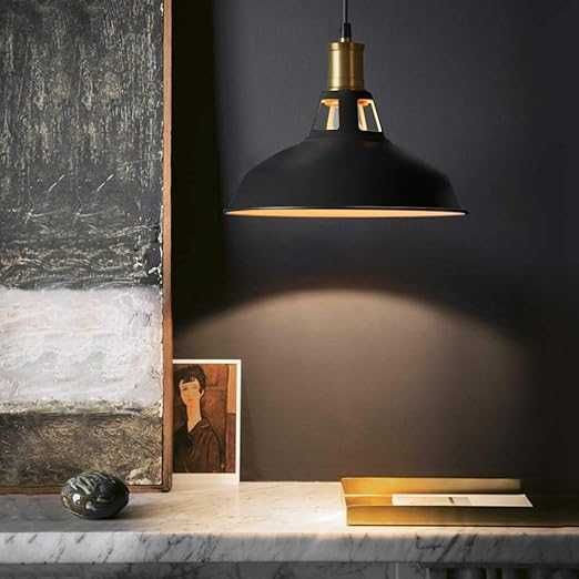 Czarna lampa wisząca Lightess, metalowa, styl retro, średnica 27 cm