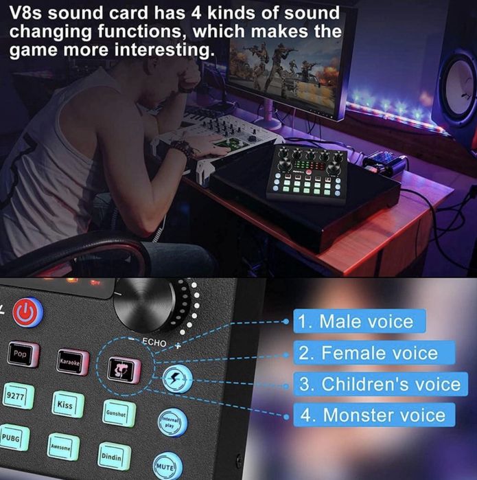 Зовнішня звукова карта V8S Live Sound Card / Аудіомікшер для стріму