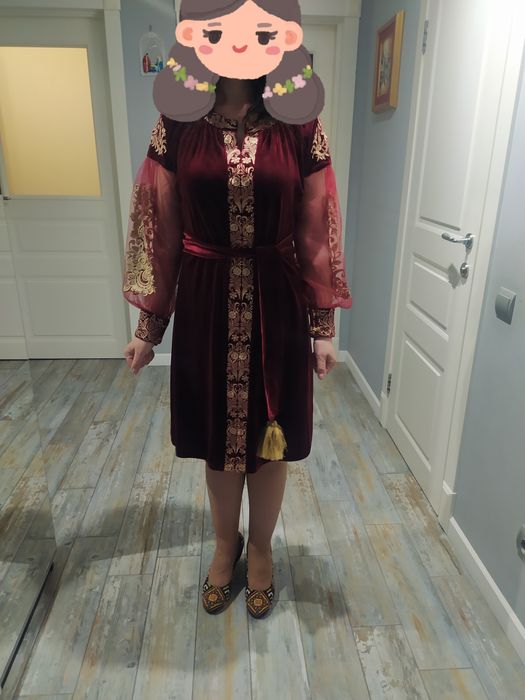 Сукня оксамит бордо  вишиванка с золотом вишите плаття