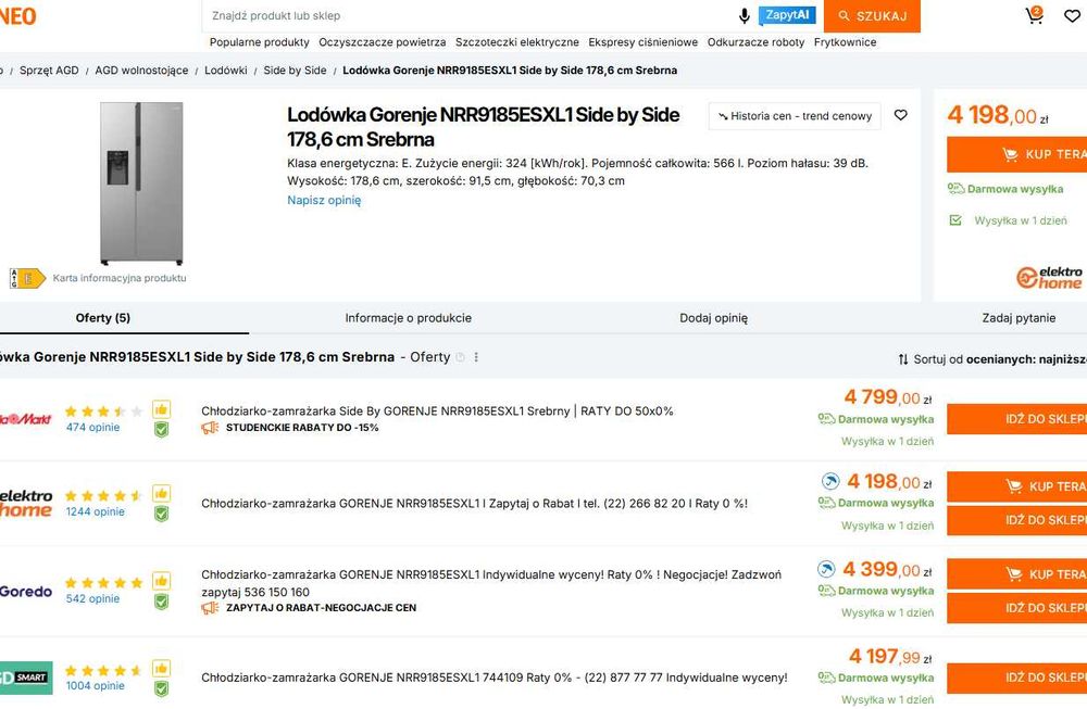 nowa Gorenje lodówka NRR9185ESXL Side by Side kostkarka gwar 2 lata G9