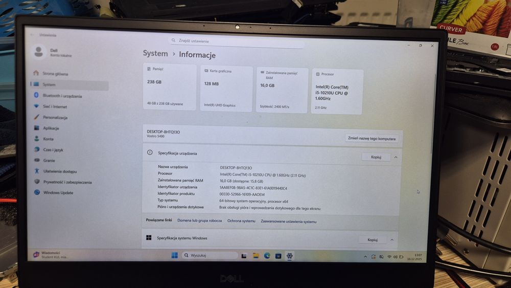DELL Vostro 5490 14FHD/i5-10210U/16GB/256SSD/WIN11