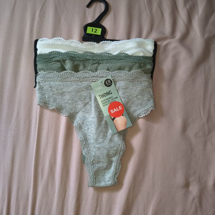 M&S thong bawełniane stringi 3 pak   L 40