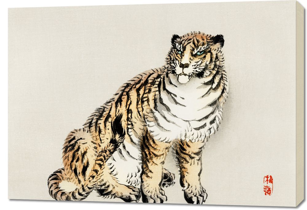 Obraz 100x70cm Tiger,  Kno Bairei  Japoński Vintage do Salonu