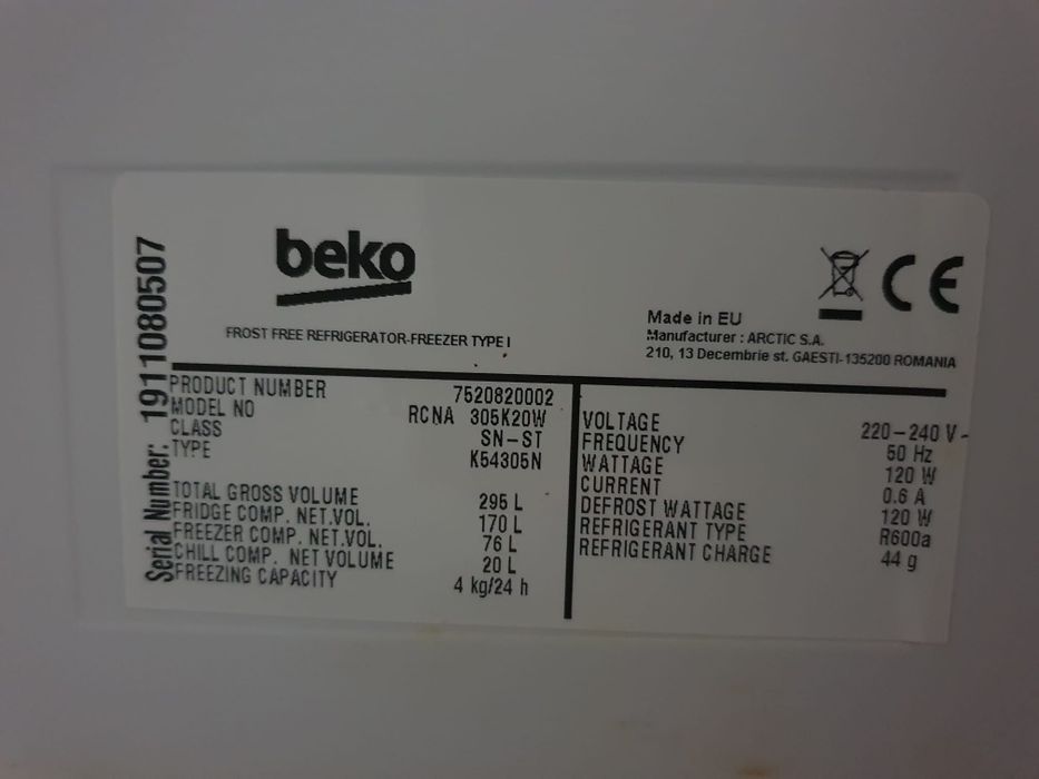 Lodówka beko RCNA 305K20W