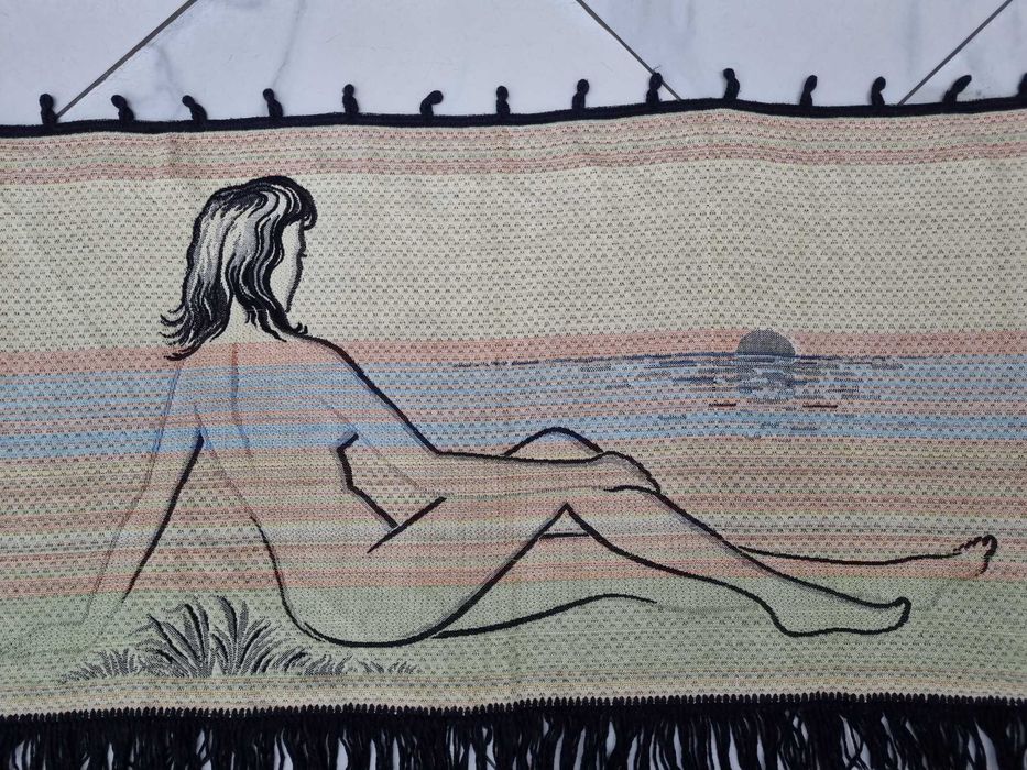 Панно винтажное Купальщица, гобелен шерсть,ГДР. 1970-е.