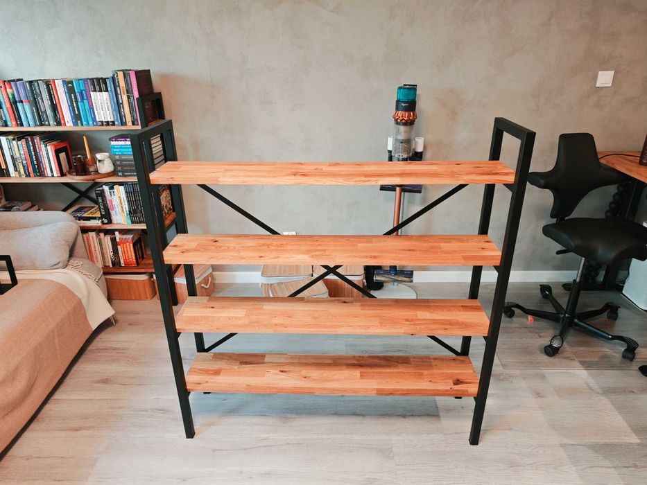 Regał na książki - styl Loft - Dąb Olejowany i metal malowany proszkowo, praktycznie nowy