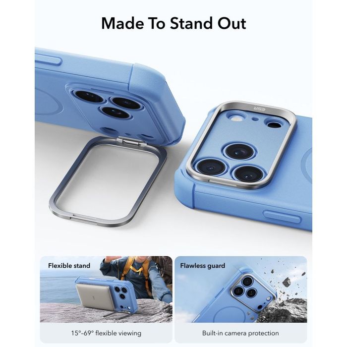 Etui pancerne ze stojakiem ESR Cyber Tough Kickstand MagSafe iPhone 17 PRO / 18 PRO - Jasnoniebieski