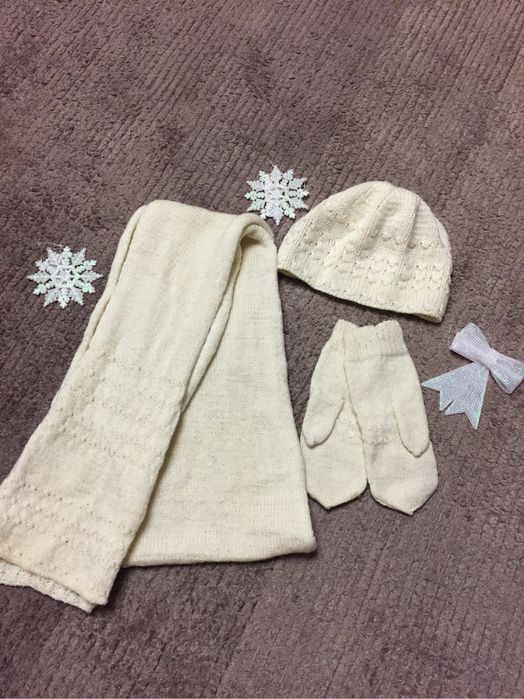 Шапка шарф кукавички, набір шапка шарф рукавички
