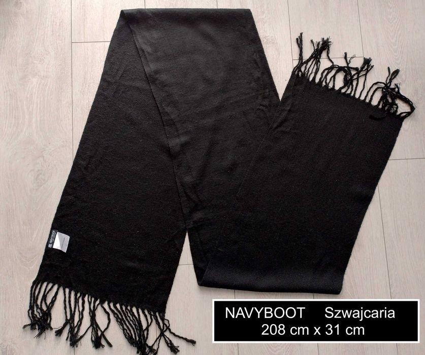 Długi szal Navyboot. 232 cm na 31 cm. Switzerland - czarny, 100% akryl