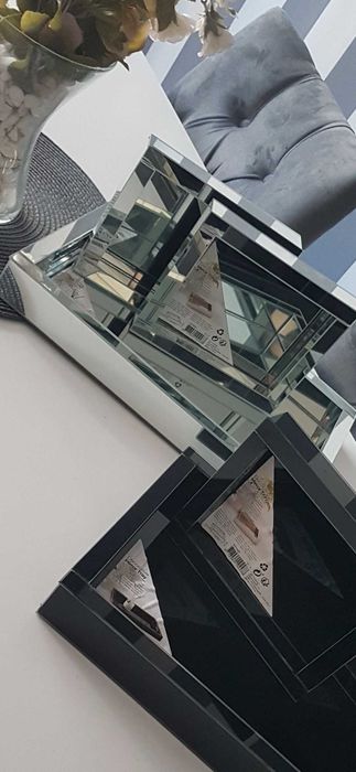 Zestaw szklanych tac glamour lustrzane