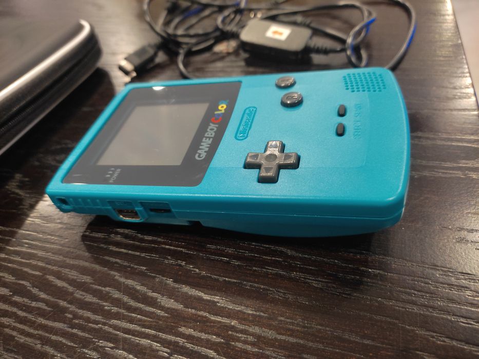Conjunto Gameboy Color azul com cabo link carregador e bolsa de proteção