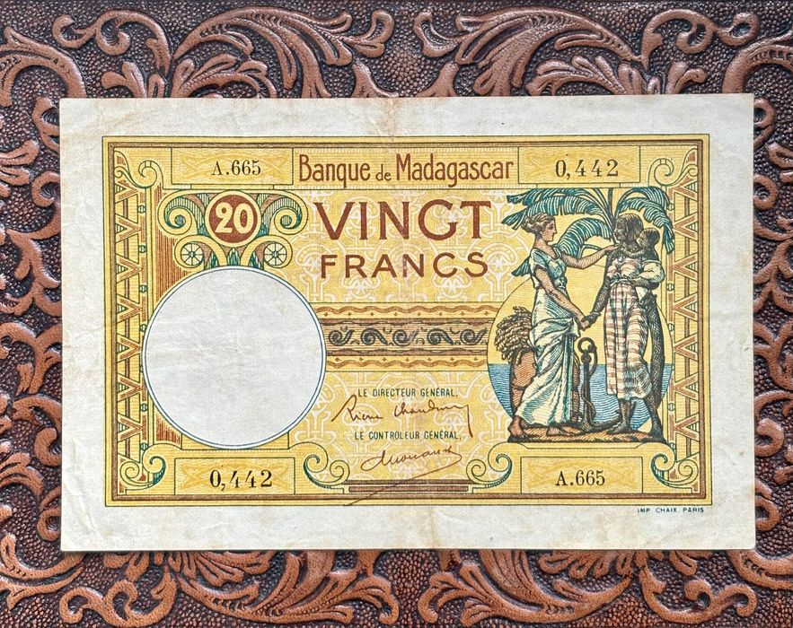 Nota de Madagascar 20 Vingt Francs de 1937 a 1947 Colónia da França