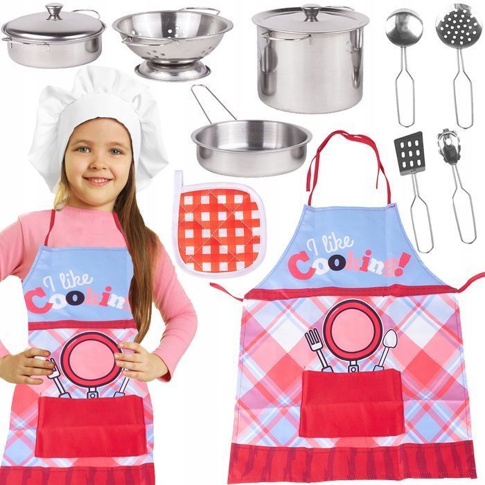 Zestaw Kuchenny Metalowe Garnki Akcesoria Fartuch