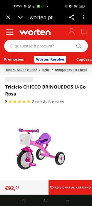 Triciclo para menina u go rosa