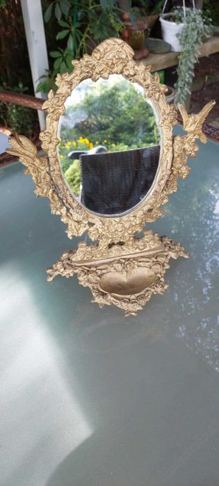 Piękne lusterko mosiężne, stojące, stare  mosiądz Vintage