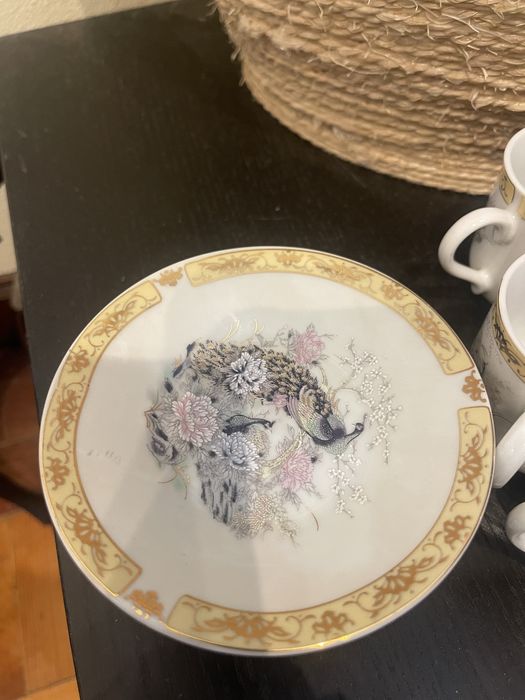 Conjunto de Café Japonês Tanaka – Porcelana Casca de Ovo c/ Pavões