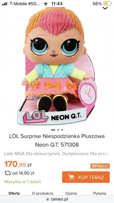 Lalka lol suprise omg  pluszowa neon Q.T