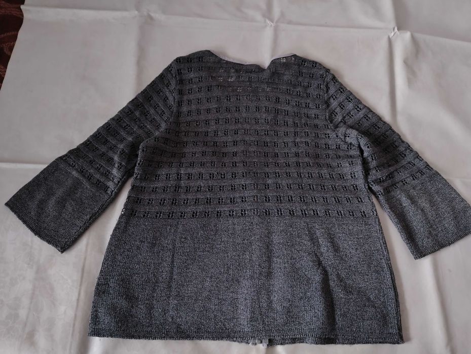 SUPER CENA Piękny sweterek XL kardigan narzutka ażurowy len + wiskoza