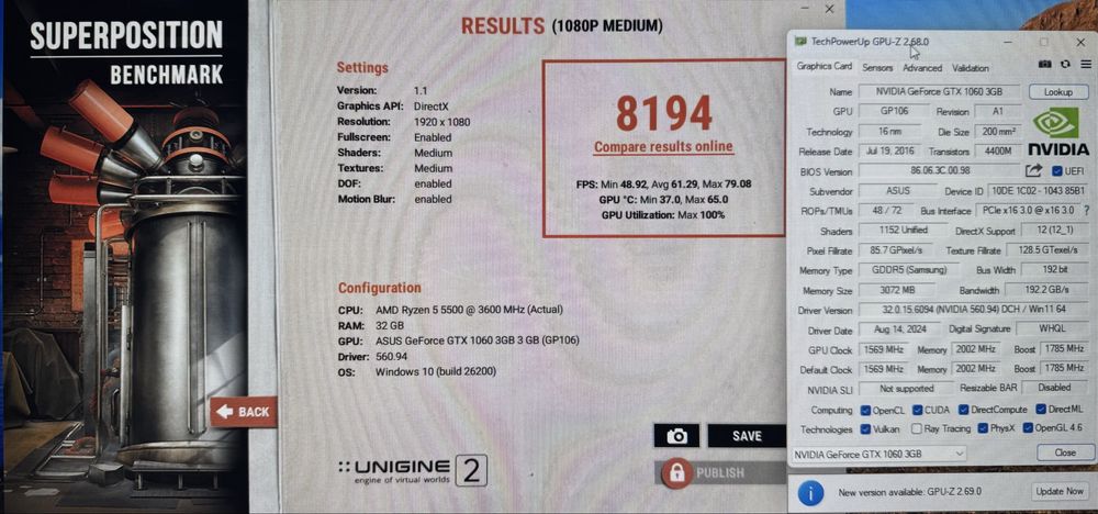 ASUS Dual GTX1060 3Gb, протестована, тиха, холодна, гарний стан.