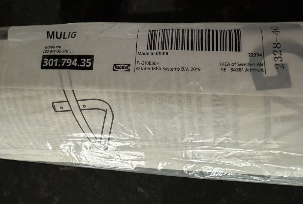 Dois varões para roupa, brancos, 60-90 cm, MULIG - IKEA novos selados