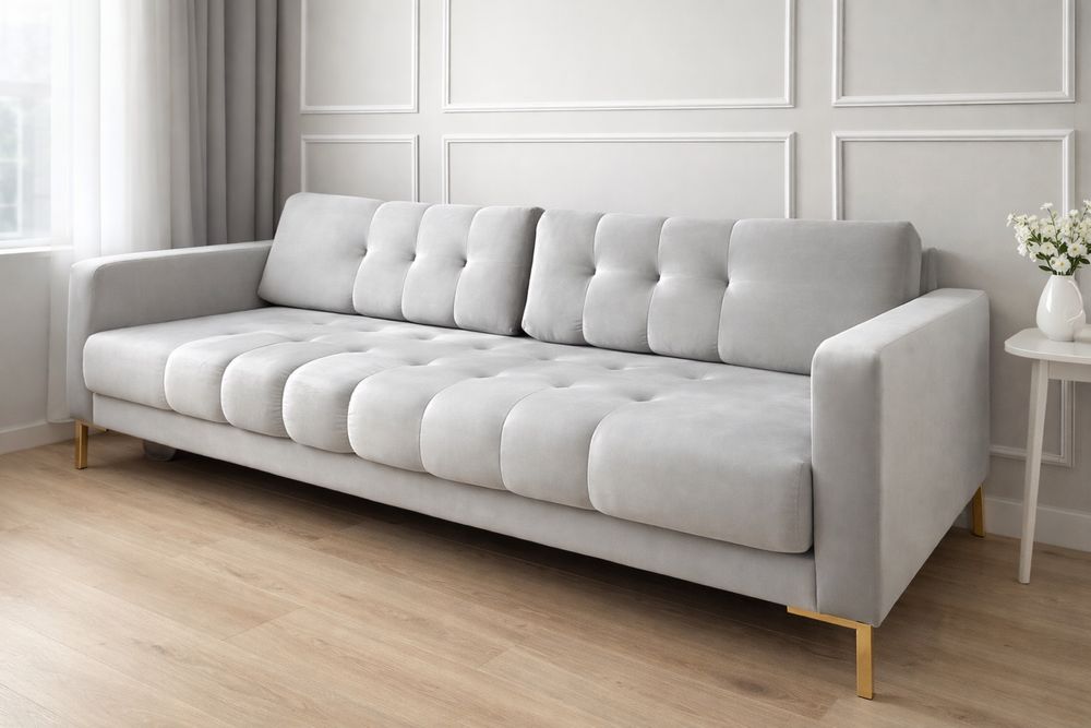 Sofa welurowa kanapa 4 osobowa BALI COSMOPOLITAN złote nogi Westwing