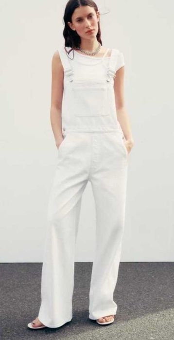 Джинсовий комбінезон Zara, білий, розмір S (підійде на невелику M)