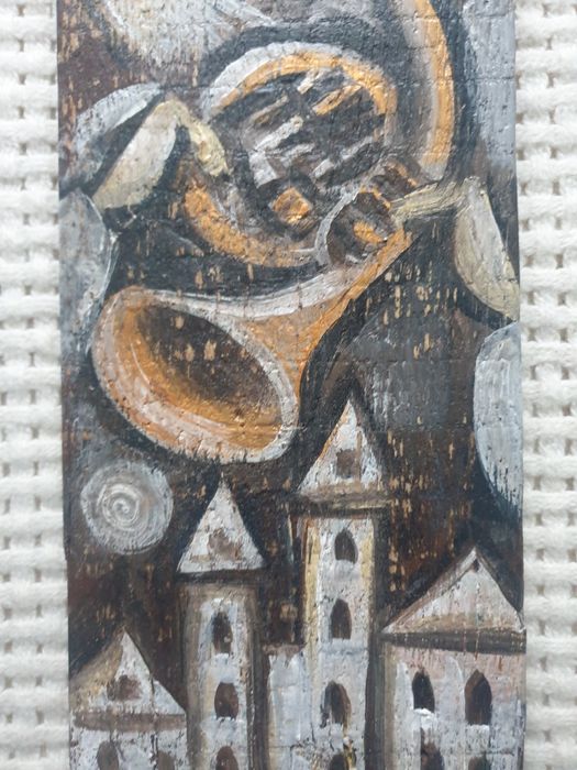 Anioł Anielska Trąbka obraz malowany na drewnie rękodzieło