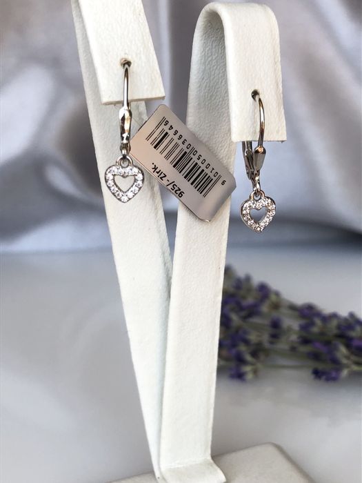 Срібні сережки Xenox, серце, цирконій