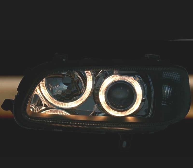 FARÓIS FRONTAIS ANGEL EYES PARA OPEL OMEGA B 94-99 FUNDO PRETO