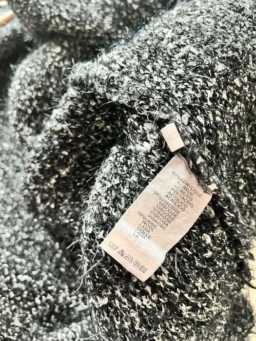 Czarny biały gruby włochaty sweter kardigan damski TU XXL 44