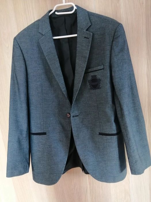 Szara grafitowa marynarka łaty na łokciach czarne wstawki rozmiar 46