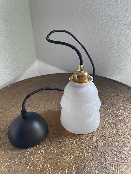 Candeeiro Suspenso Vintage Vidro Opalino Branco Mid-Century, anos 50