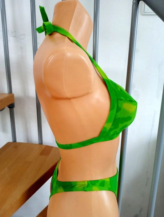 Strój kąpielowy trzyczęściowy neonowa zieleń spódnica kąpielowa bikini