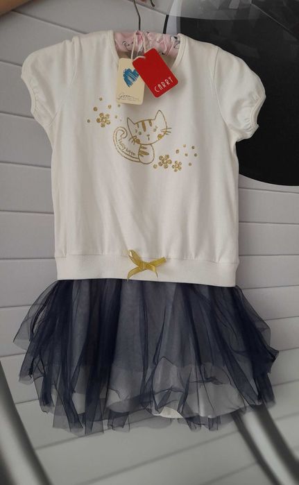 Carry sukienka z granatowym  tiulem złoty brokat warstwy 122